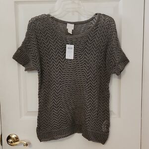 Chico's Josephine Pullover Sweater Fatigue Knit Short Sleeve Top NWT